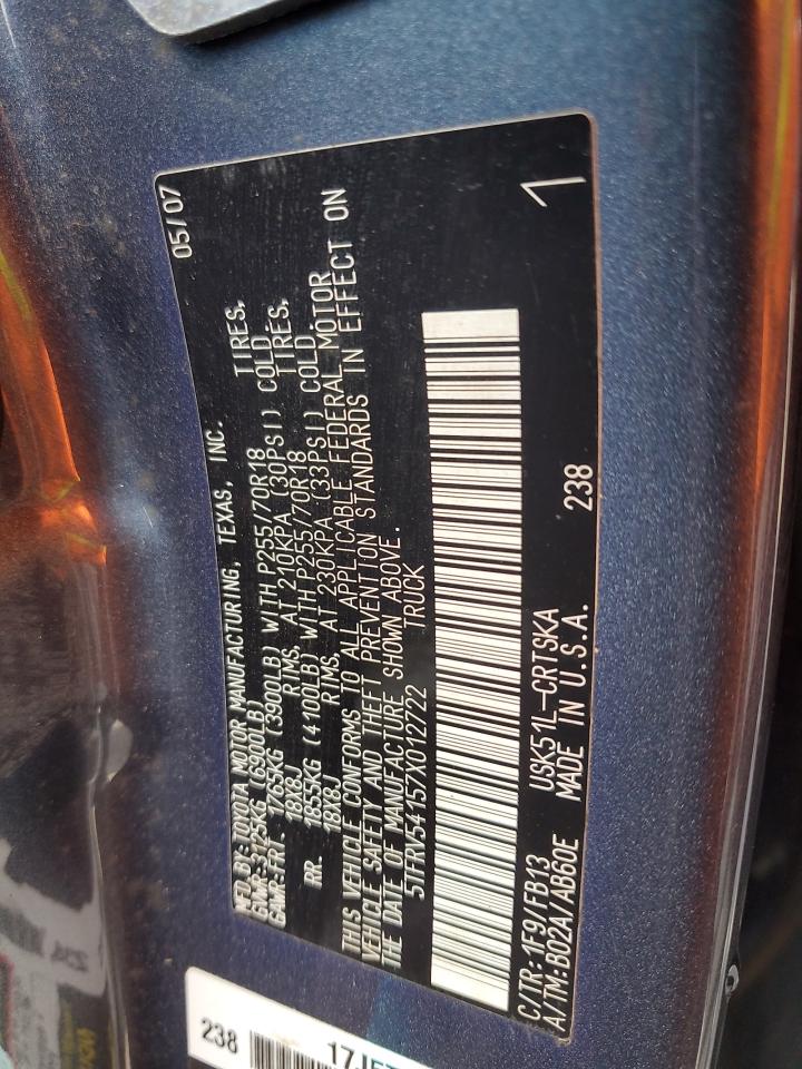 2007 Toyota Tundra Double Cab Sr5 VIN: 5TFRV54157X012722 Lot: 85676025