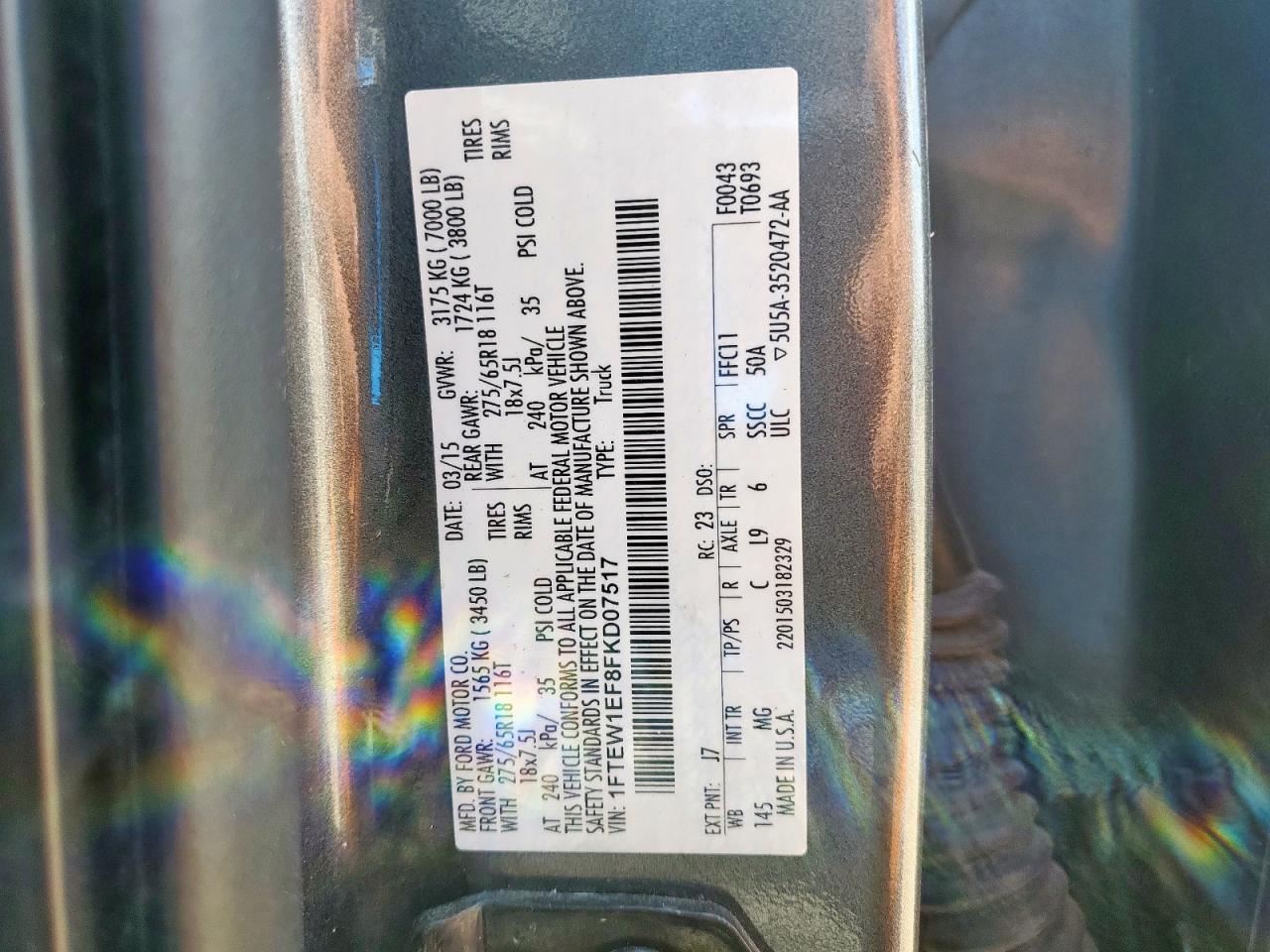 2015 Ford F150 Supercrew VIN: 1FTEW1EF8FKD07517 Lot: 85349725