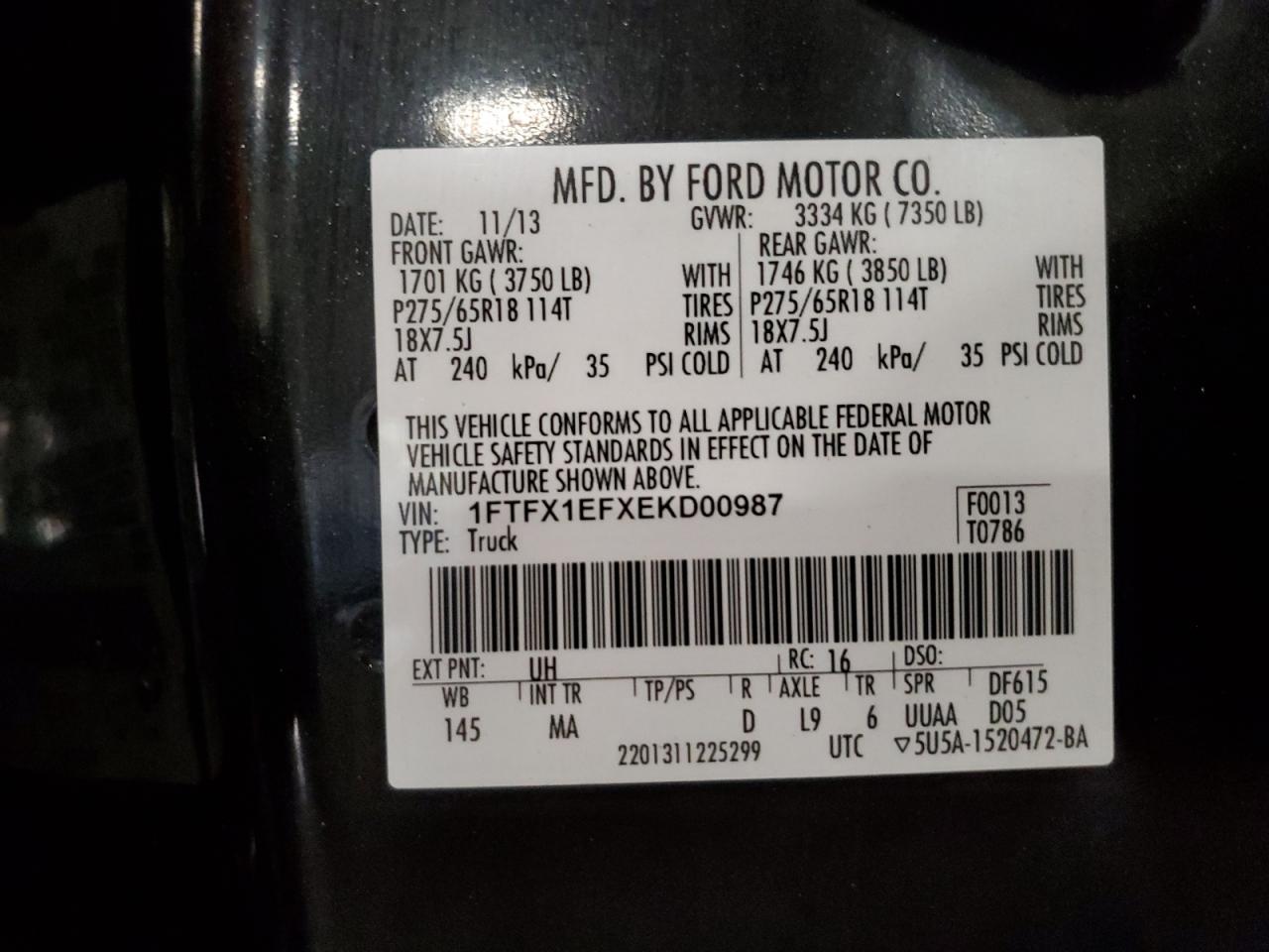 2014 Ford F150 Super Cab VIN: 1FTFX1EFXEKD00987 Lot: 86856985