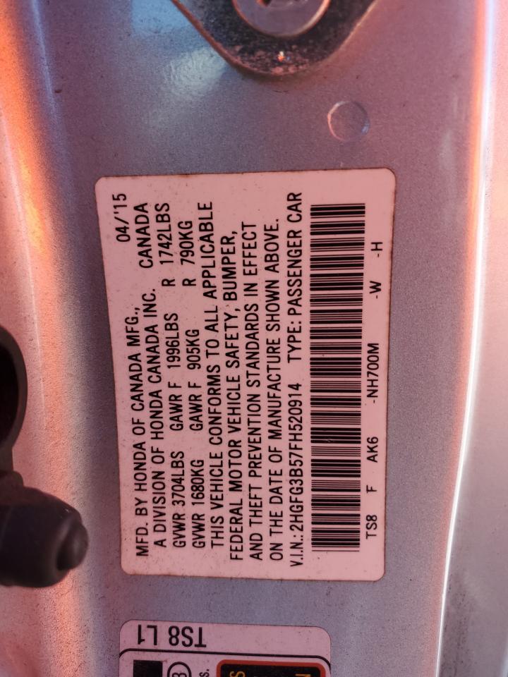 2015 Honda Civic Lx VIN: 2HGFG3B57FH520914 Lot: 86304175