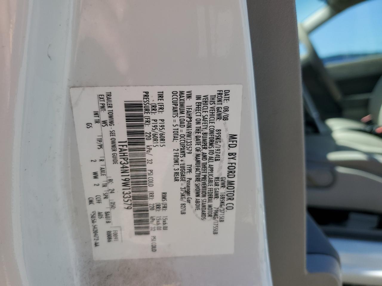 2009 Ford Focus S VIN: 1FAHP34N19W133579 Lot: 84967045