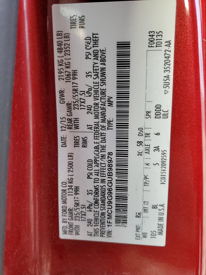 2016 Ford Escape Se VIN: 1FMCU9G96GUB98978 Lot: 90629105