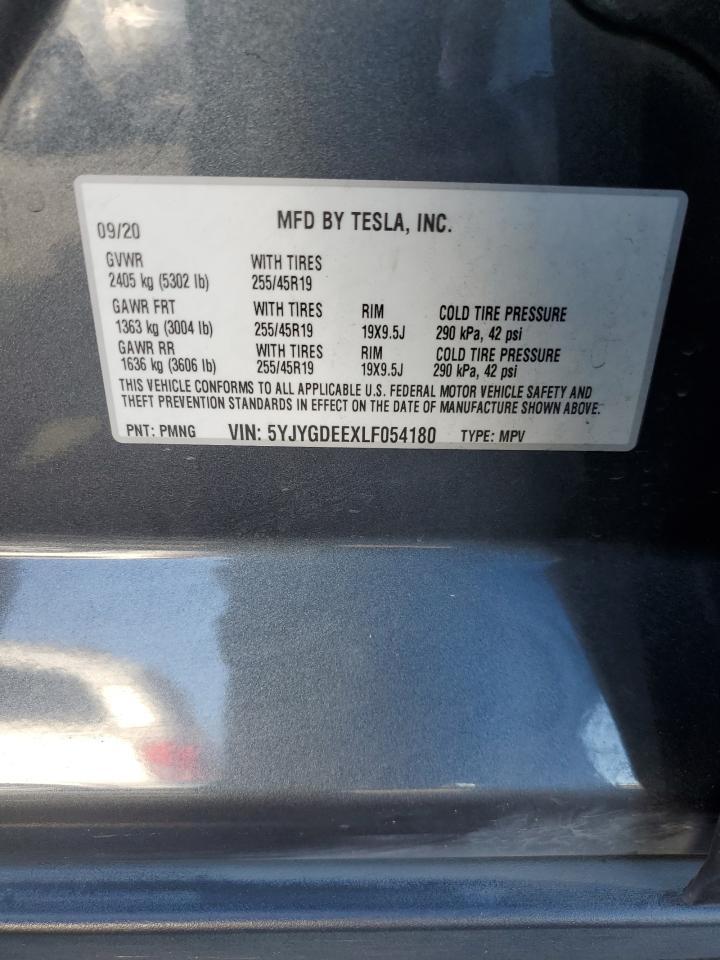 2020 Tesla Model Y VIN: 5YJYGDEEXLF054180 Lot: 85401805