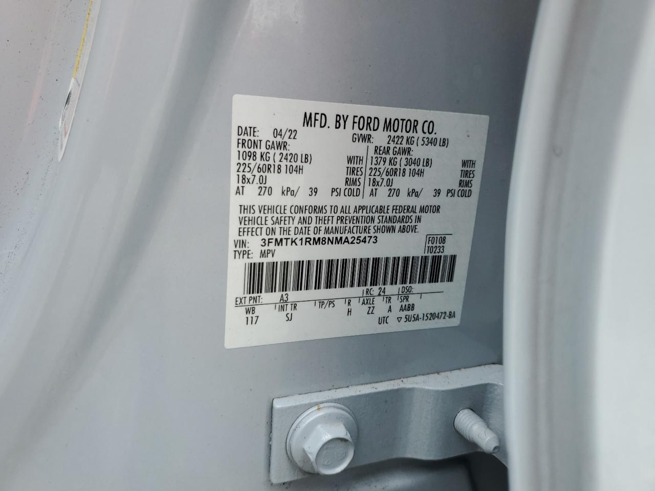 2022 Ford Mustang Mach-E Select VIN: 3FMTK1RM8NMA25473 Lot: 85367795