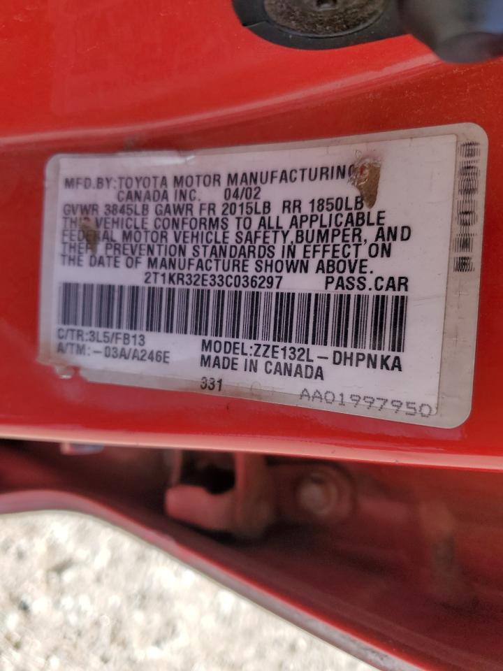 2003 Toyota Corolla Matrix Xr VIN: 2T1KR32E33C036297 Lot: 82531975