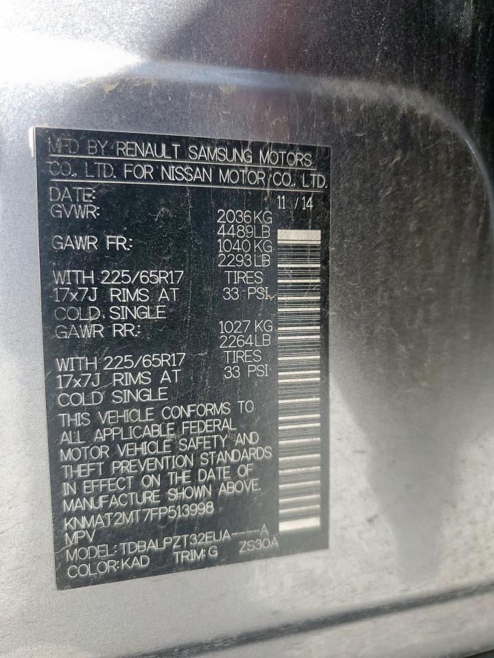 2015 Nissan Rogue S VIN: KNMAT2MT7FP513998 Lot: 85321365