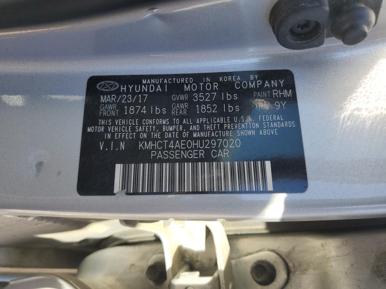 2017 Hyundai Accent Se VIN: KMHCT4AE0HU297020 Lot: 85348965