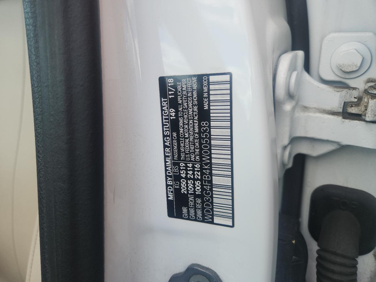 2019 Mercedes-Benz A 220 4Matic VIN: WDD3G4FB4KW005538 Lot: 87109215