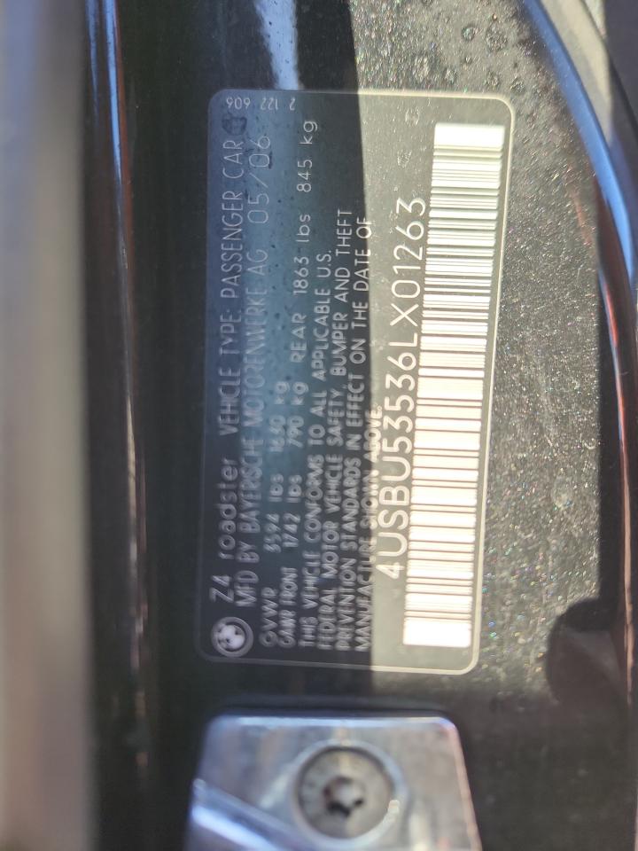 2006 BMW Z4 3.0Si VIN: 4USBU53536LX01263 Lot: 85370685