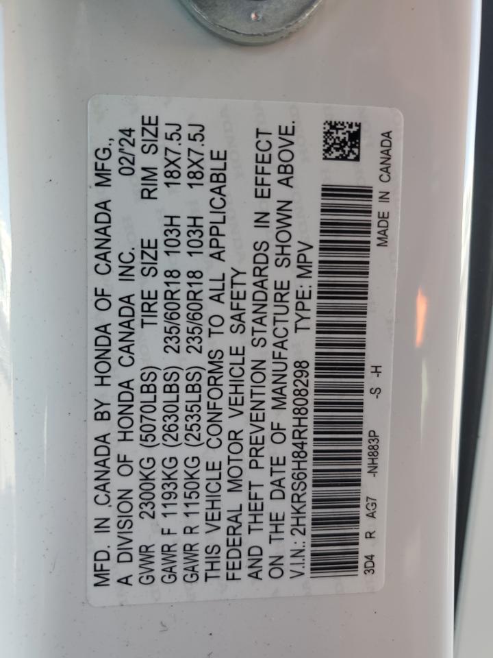 2024 Honda Cr-V Sport-L VIN: 2HKRS6H84RH808298 Lot: 87309625
