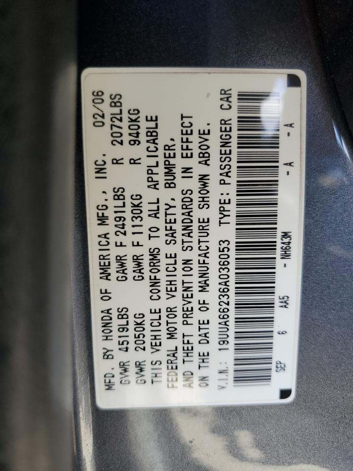 2006 Acura 3.2Tl VIN: 19UUA66236A036053 Lot: 85924905