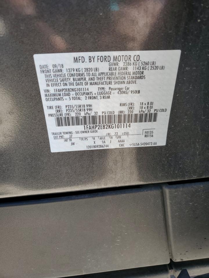 2019 Ford Taurus Sel VIN: 1FAHP2E82KG101114 Lot: 90069375