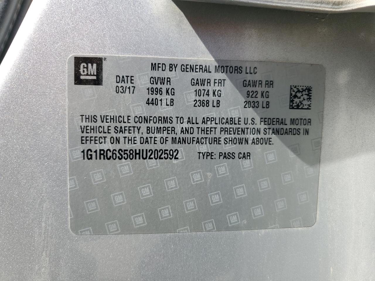 2017 Chevrolet Volt Lt VIN: 1G1RC6S58HU202592 Lot: 82322205