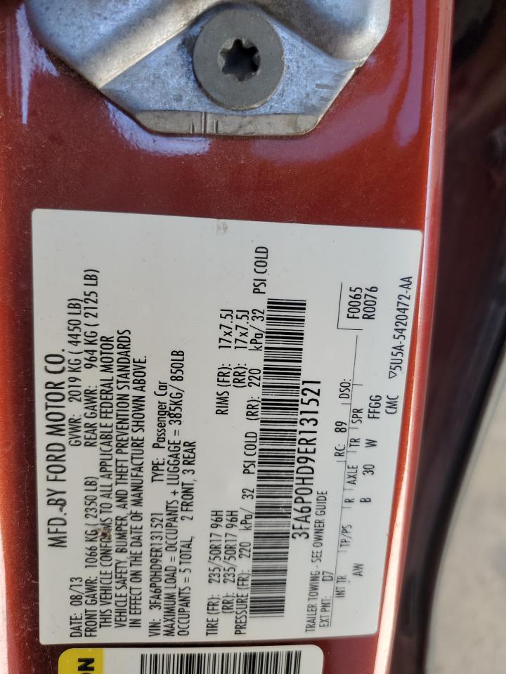 2014 Ford Fusion Se VIN: 3FA6P0HD9ER131521 Lot: 85318455