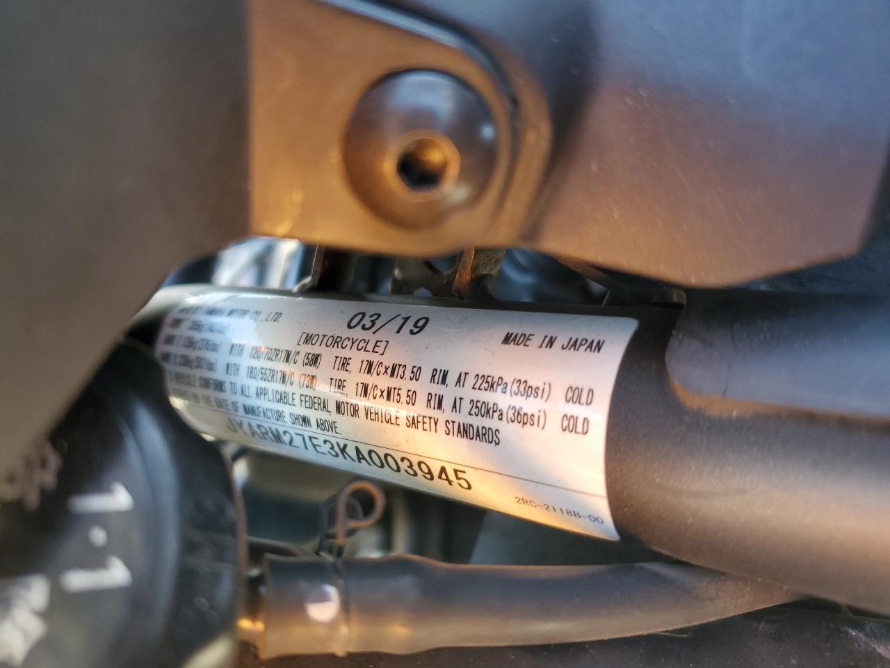 2019 Yamaha Mt07 VIN: JYARM27E3KA003945 Lot: 84725605