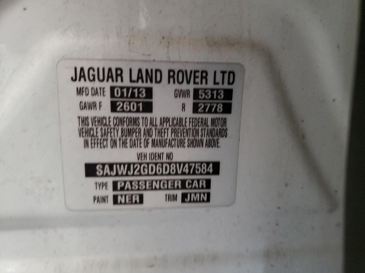 2013 Jaguar Xjl Portfolio VIN: SAJWJ2GD6D8V47584 Lot: 87456045