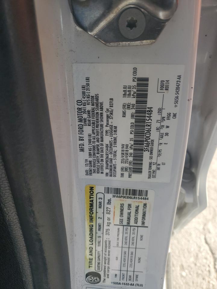 2020 Ford Fusion Sel VIN: 3FA6P0CD6LR154484 Lot: 86141795