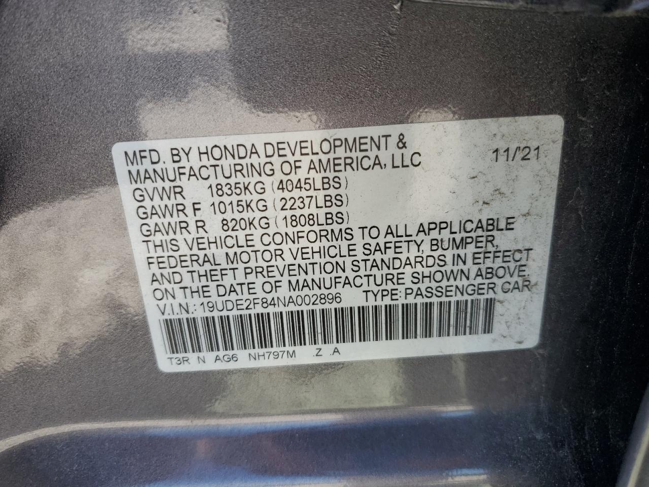 2022 Acura Ilx Premium A-Spec VIN: 19UDE2F84NA002896 Lot: 86497485