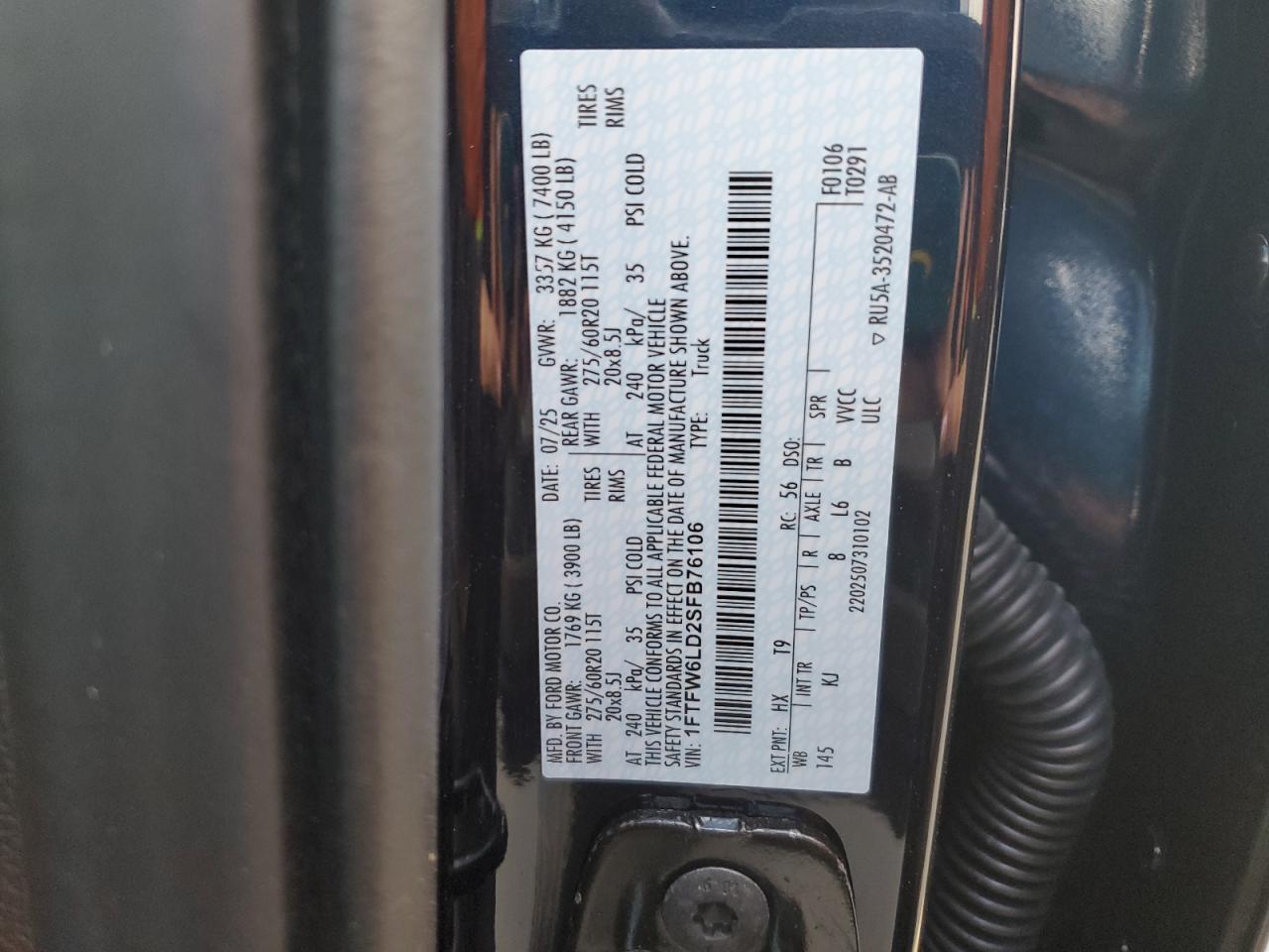 2025 Ford F150 King Ranch VIN: 1FTFW6LD2SFB76106 Lot: 90293195