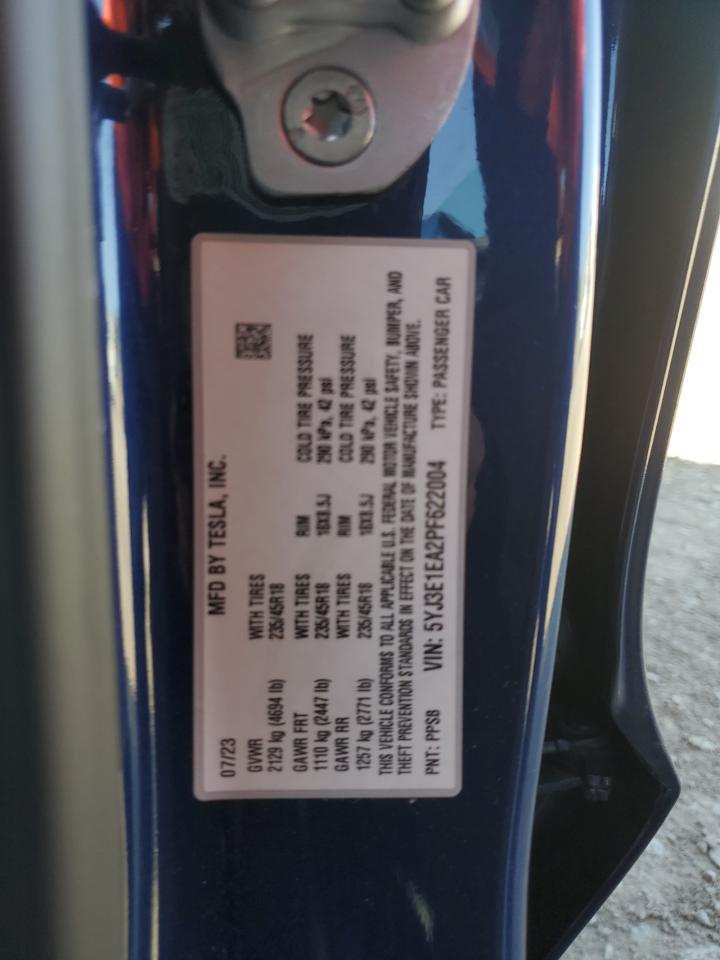 2023 Tesla Model 3 VIN: 5YJ3E1EA2PF622004 Lot: 85585575