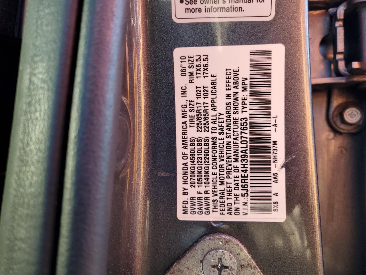 2010 Honda Cr-V Lx VIN: 5J6RE4H39AL077653 Lot: 90052145