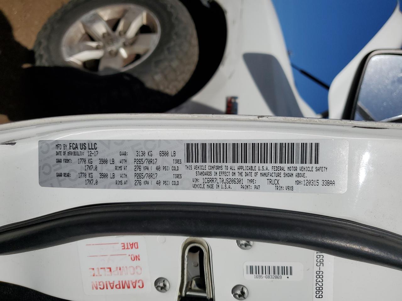 2018 Ram 1500 Slt VIN: 1C6RR7LT0JS206301 Lot: 86728985