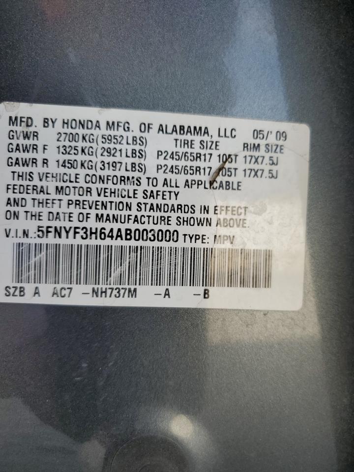 2010 Honda Pilot Exl VIN: 5FNYF3H64AB003000 Lot: 84469735