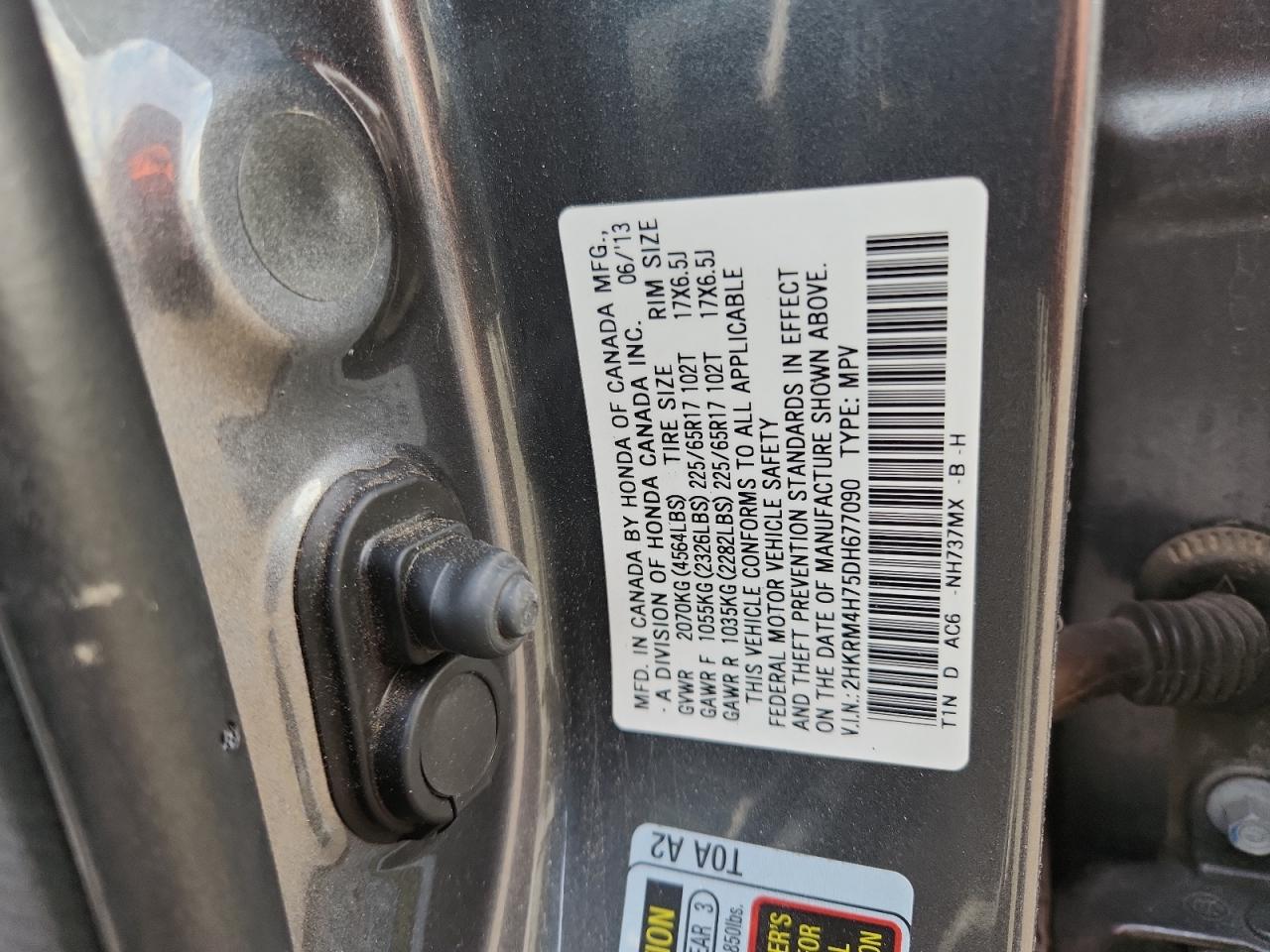 2013 Honda Cr-V Exl VIN: 2HKRM4H75DH677090 Lot: 90814085