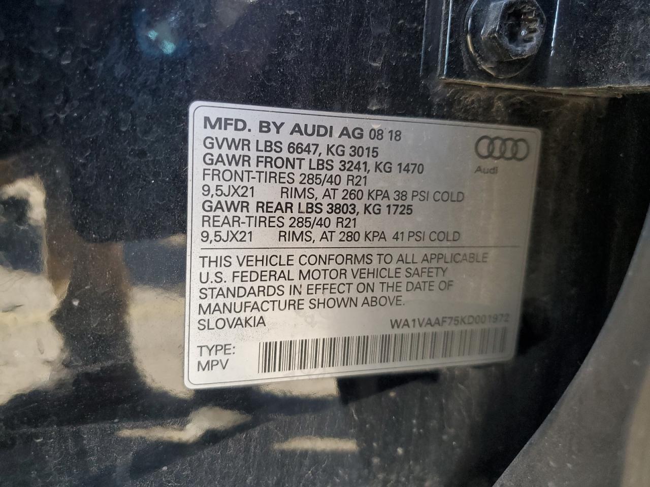 2019 Audi Q7 Prestige VIN: WA1VAAF75KD001972 Lot: 82650125