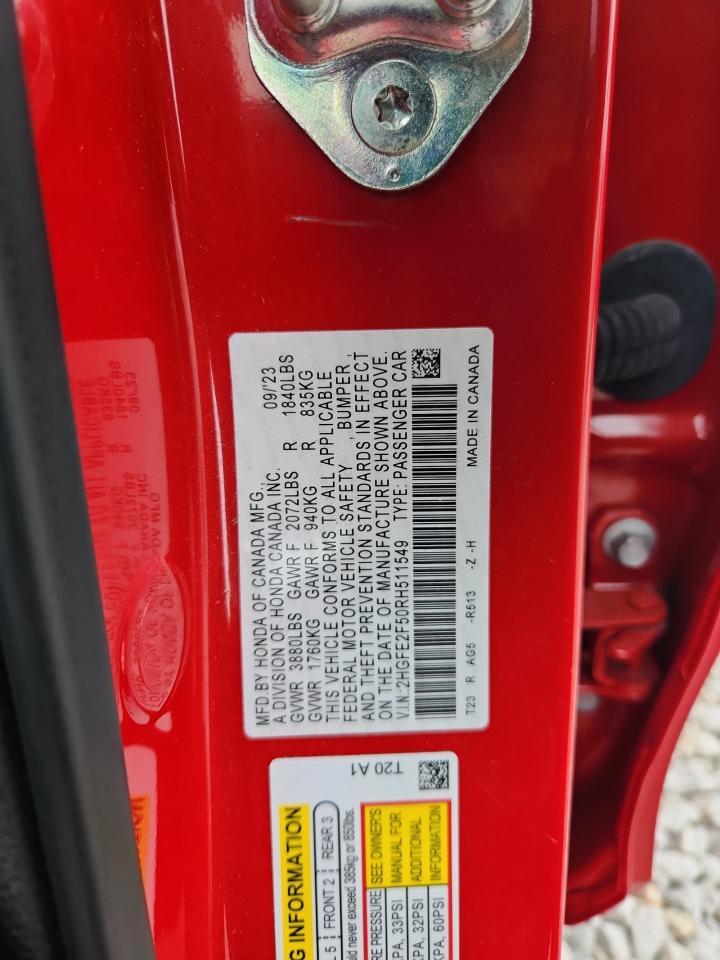 2024 Honda Civic Sport VIN: 2HGFE2F50RH511549 Lot: 85375875