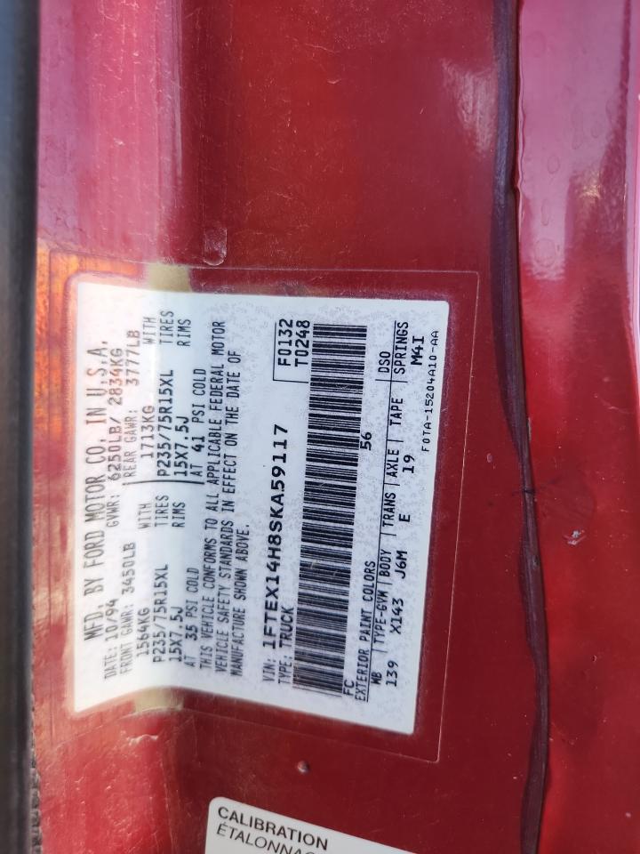 1995 Ford F150 VIN: 1FTEX14H8SKA59117 Lot: 86333255