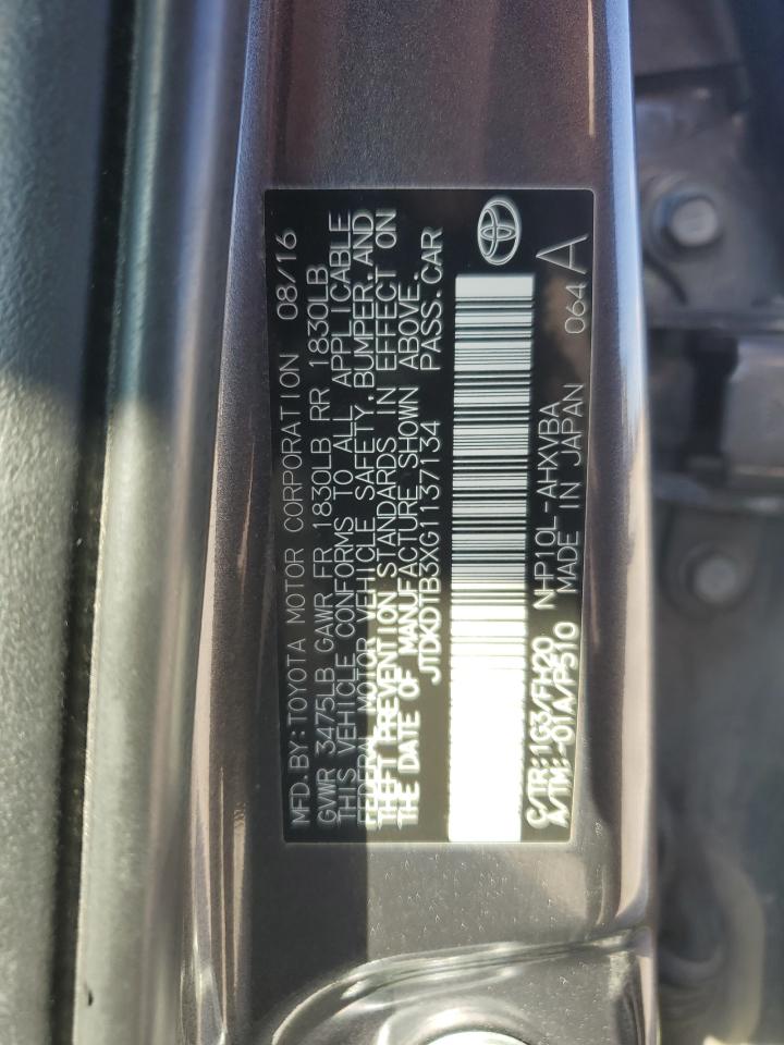 2016 Toyota Prius C VIN: JTDKDTB3XG1137134 Lot: 90659155