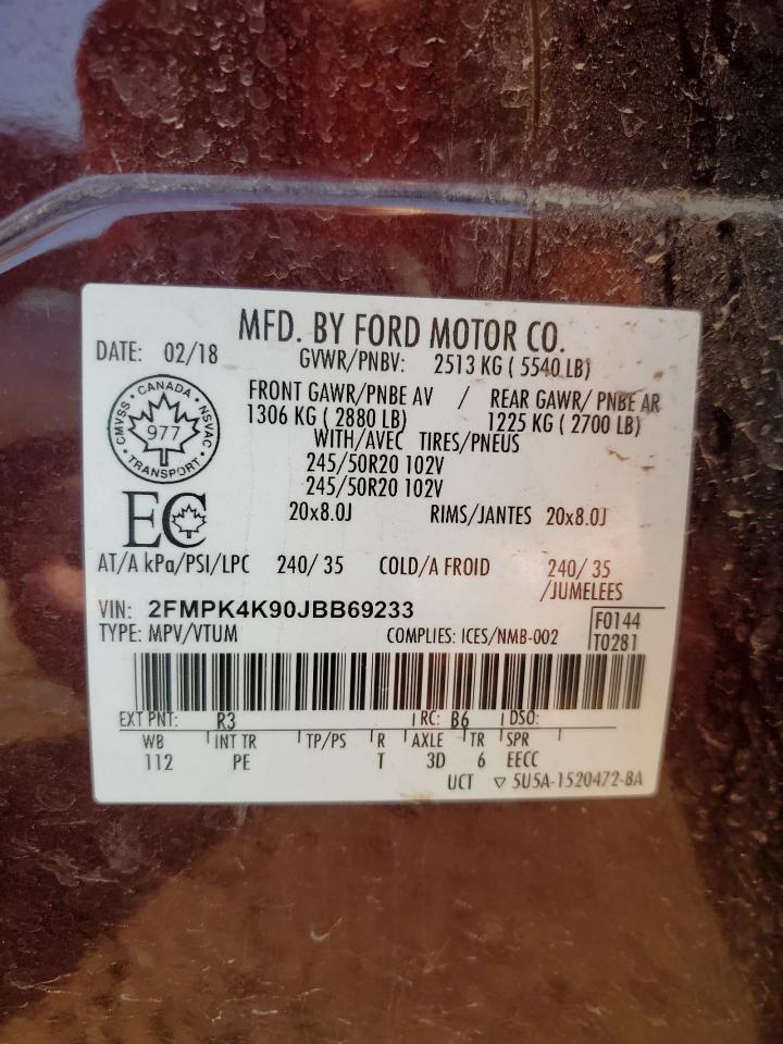 2018 Ford Edge Titanium VIN: 2FMPK4K90JBB69233 Lot: 69181775