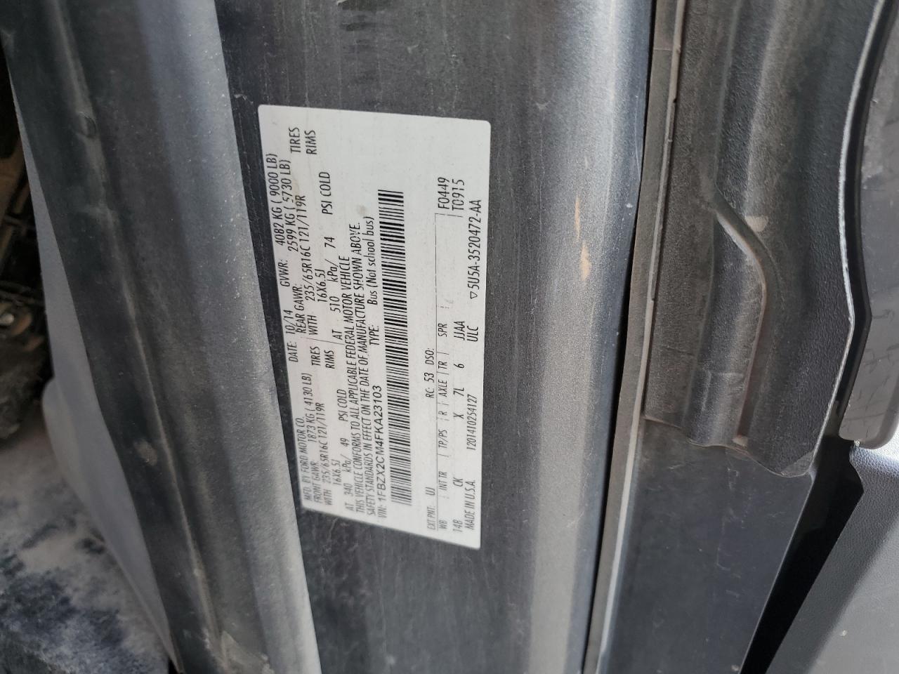 2015 Ford Transit T-350 VIN: 1FBZX2CM4FKA23103 Lot: 82353665