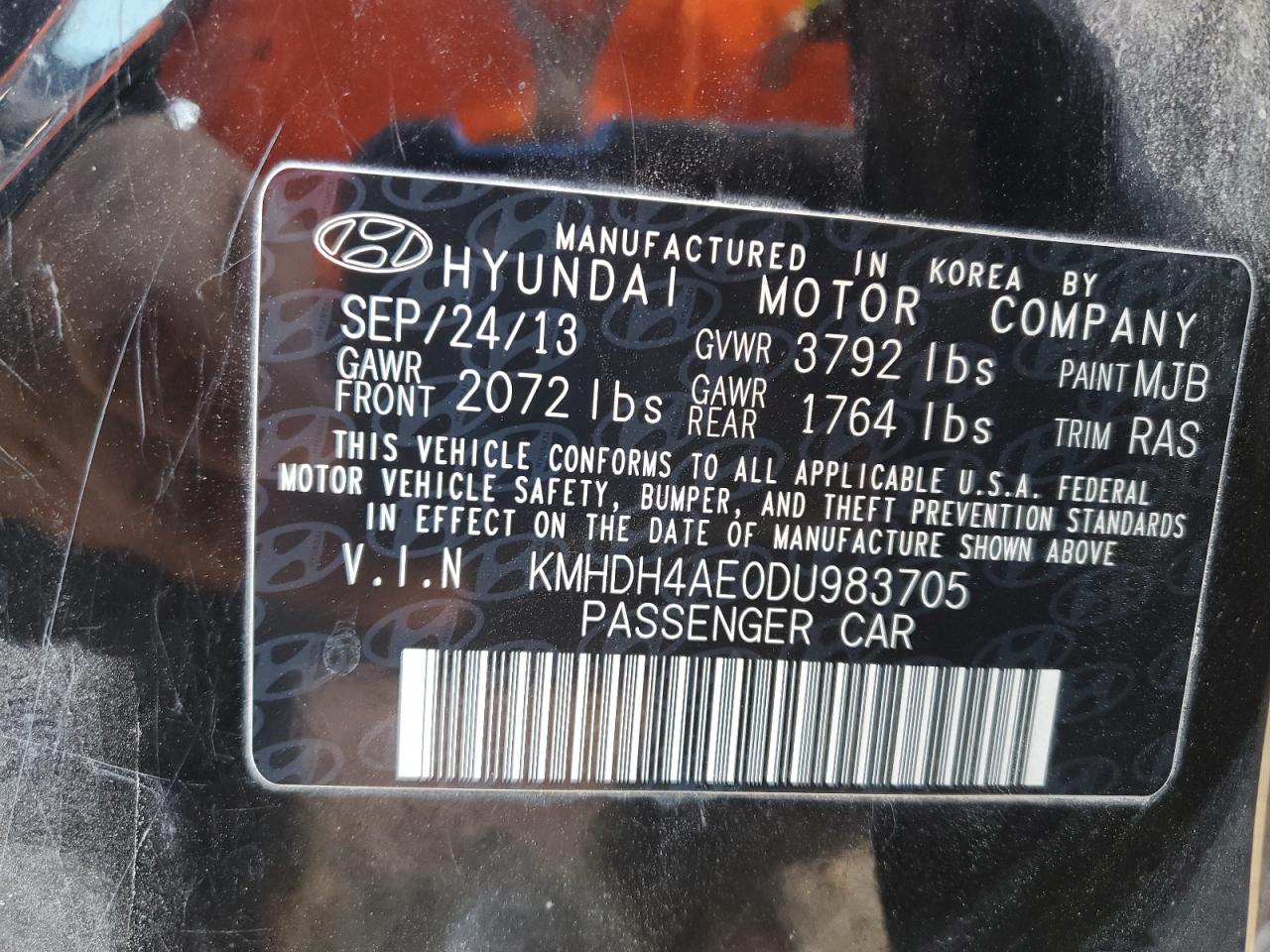 2013 Hyundai Elantra Gls VIN: KMHDH4AE0DU983705 Lot: 90870385