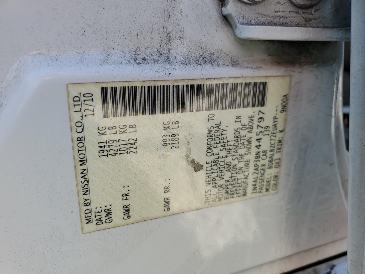 2011 Nissan Altima VIN: 1N4AL2AP3BN445797 Lot: 82275935