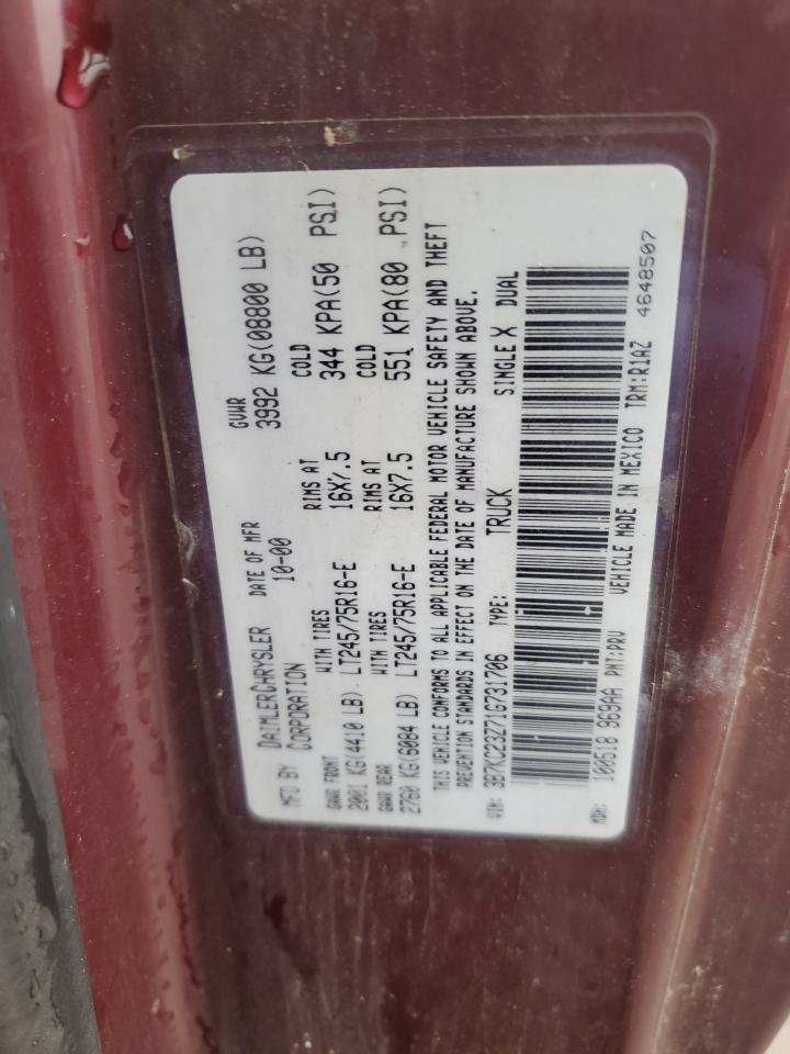 2001 Dodge Ram 2500 VIN: 3B7KC23Z71G731706 Lot: 90892355