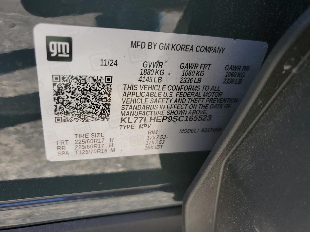 2025 Chevrolet Trax 1Lt VIN: KL77LHEP9SC165523 Lot: 86278055