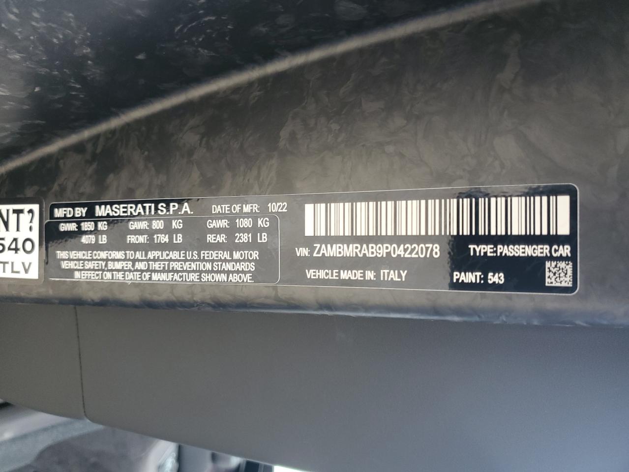 2023 Maserati Mc20 VIN: ZAMBMRAB9P0422078 Lot: 90075465
