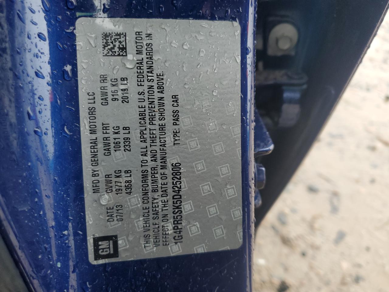 2013 Buick Verano Convenience VIN: 1G4PR5SK5D4252806 Lot: 89801745