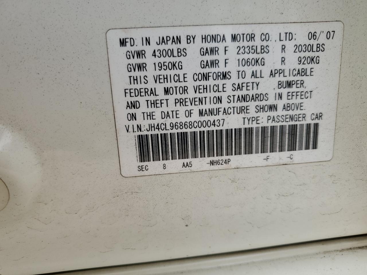 2008 Acura Tsx VIN: JH4CL96868C000437 Lot: 82480065