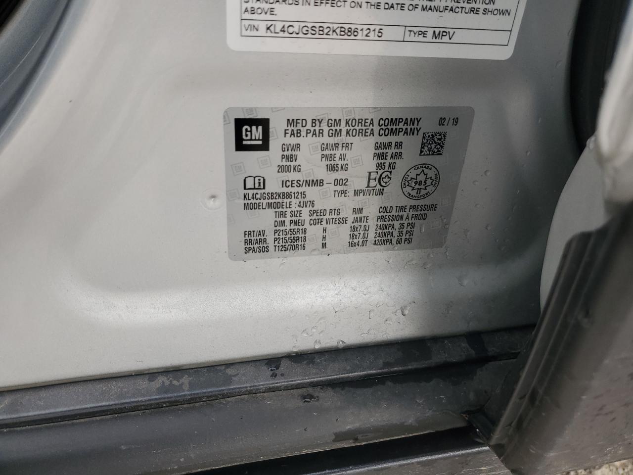 2019 Buick Encore Essence VIN: KL4CJGSB2KB861215 Lot: 89933745