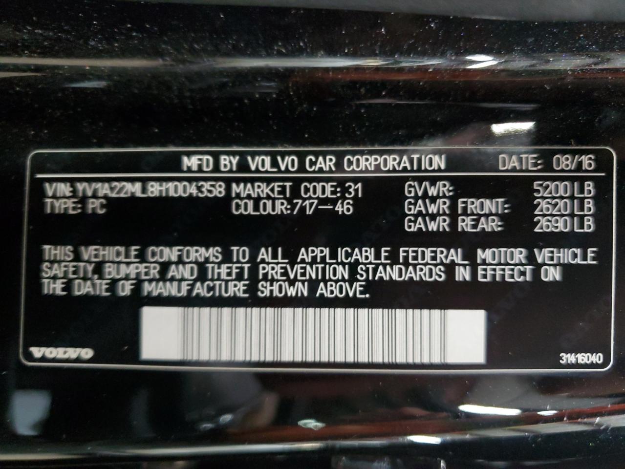 2017 Volvo S90 T6 Inscription VIN: YV1A22ML8H1004358 Lot: 89797655