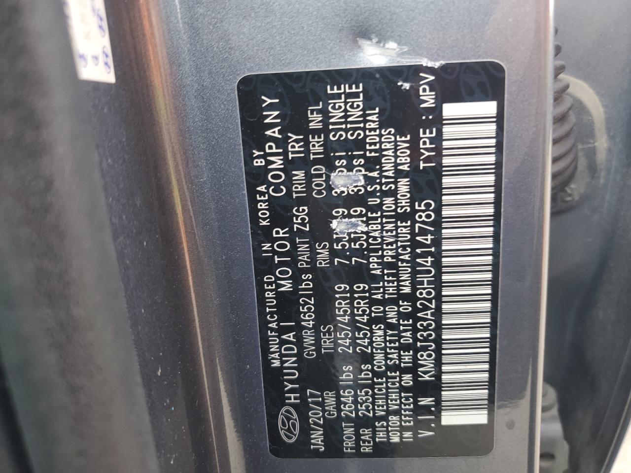 2017 Hyundai Tucson Limited VIN: KM8J33A28HU414785 Lot: 85662485