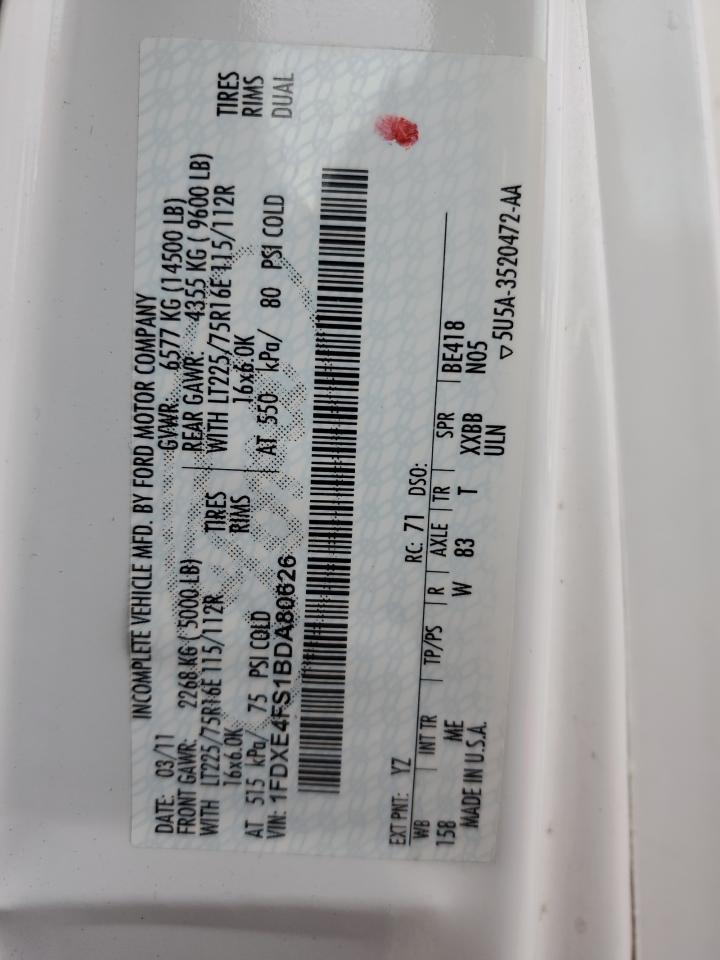 2011 Ford Econoline E450 Super Duty Cutaway Van VIN: 1FDXE4FS1BDA80626 Lot: 90292975