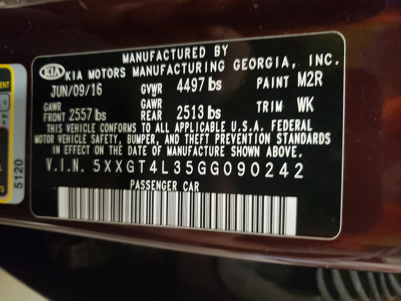 2016 Kia Optima Lx VIN: 5XXGT4L35GG090242 Lot: 81940525