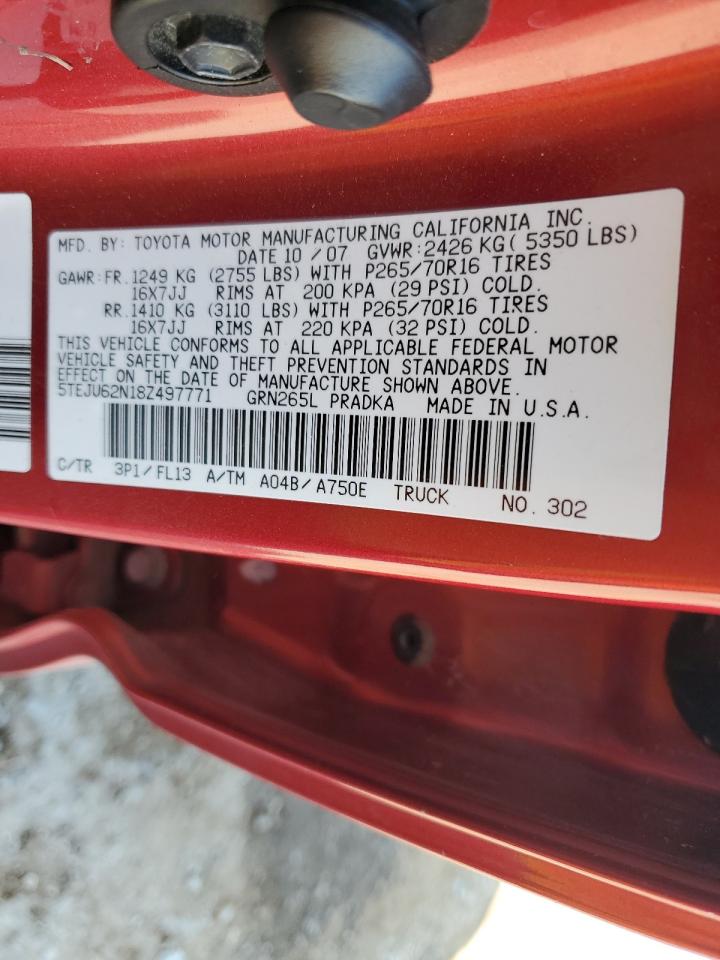 2008 Toyota Tacoma Double Cab Prerunner VIN: 5TEJU62N18Z497771 Lot: 82367505