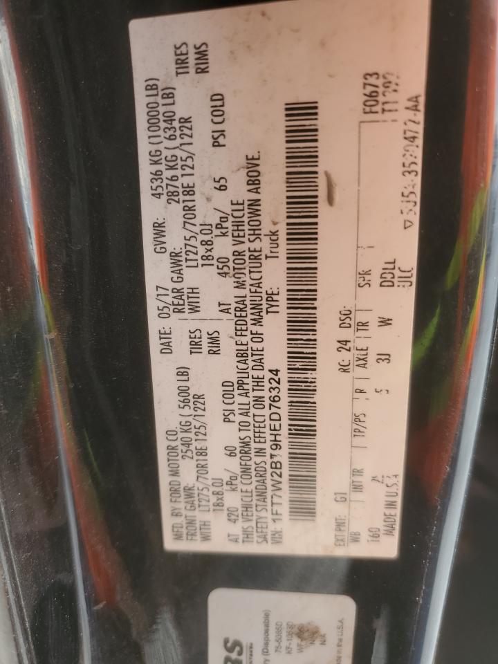 2017 Ford F250 Super Duty VIN: 1FT7W2BT9HED76324 Lot: 86658185