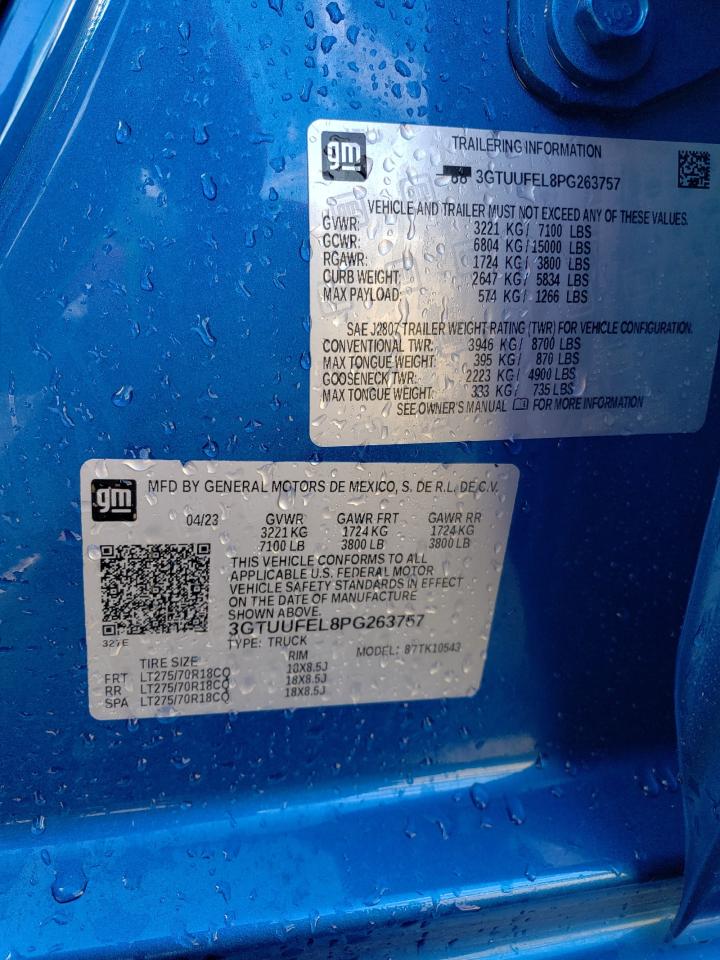 2023 GMC Sierra K1500 At4X VIN: 3GTUUFEL8PG263757 Lot: 90088465