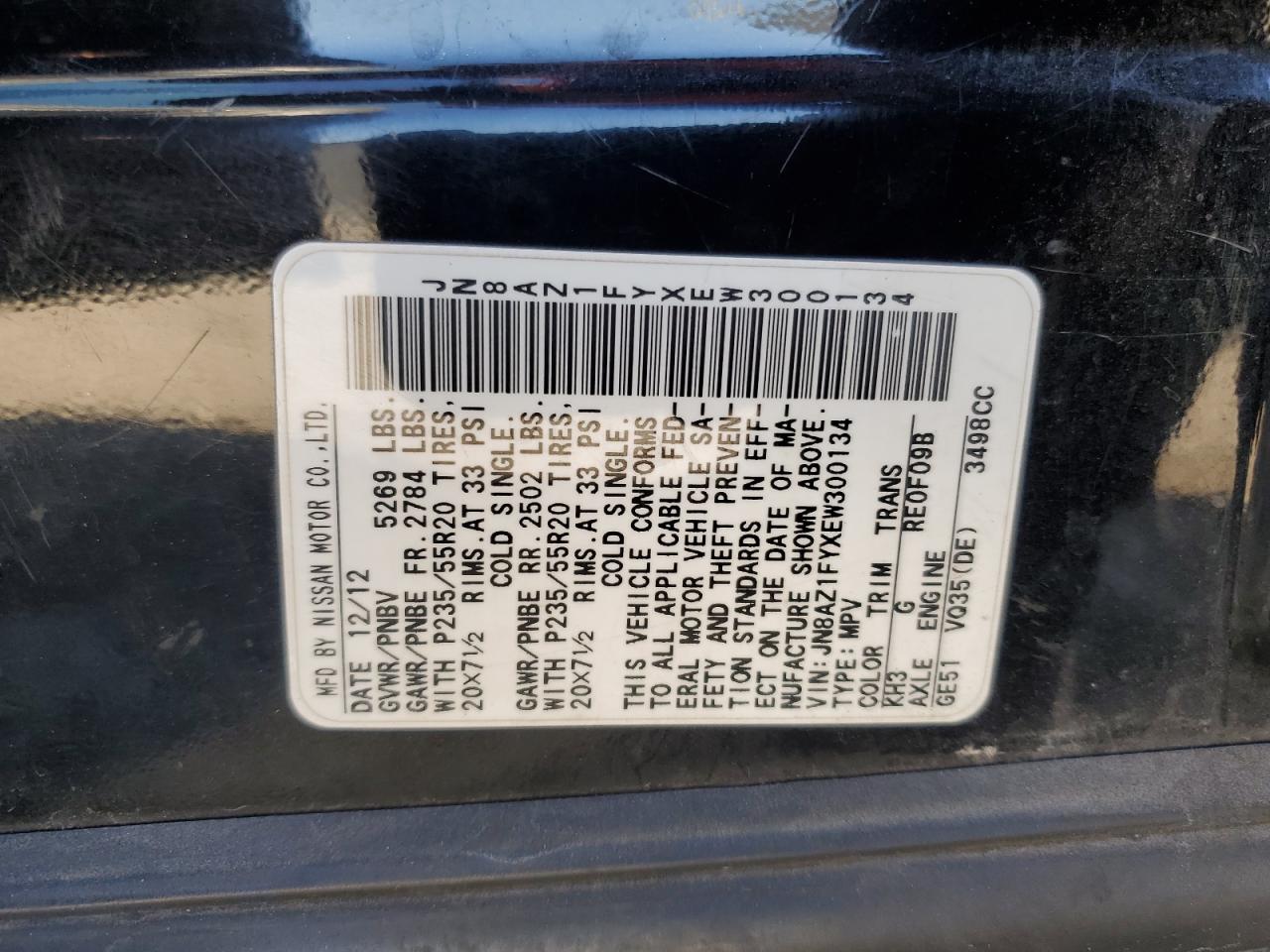 2014 Nissan Murano Crosscabriolet VIN: JN8AZ1FYXEW300134 Lot: 85695495